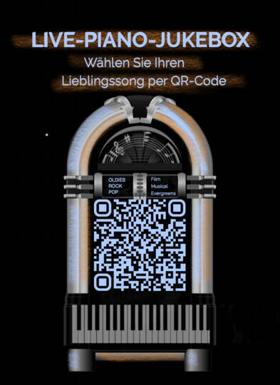 PROGRAMM LIVE-PIANO-JUKEBOX PIANOMUSIKPiano Musik mit Wunschliste für GästeEine Live-Piano-Jukebox Karte liegt auf den Tischen auf. Die Gäste können während des ganzen Anlasses entweder per QR-Code ihre Lieblingssongs aus einer Liste von über 400 Songwünschen.Das findet jeweils grossen Anklang.