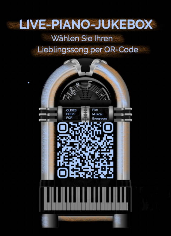 PROGRAMM LIVE-PIANO-JUKEBOX PIANOMUSIKPiano Musik mit Wunschliste für GästeEine Live-Piano-Jukebox Karte liegt auf den Tischen auf. Die Gäste können während des ganzen Anlasses entweder per QR-Code ihre Lieblingssongs aus einer Liste von über 400 Songwünschen.Das findet jeweils grossen Anklang.