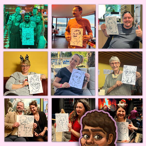 Er zeichnet bis zu 20 Bilder pro Stunde Seine Arbeitsweise ist einfach und unkompliziert: Die Gäste nehmen Platz, lächeln - und nehmen nach 3-5 Minuten die von Anditoons gestaltete Zeichnung entgegen. Pro Stunde zeichnet der Künstler 12 bis 20 Porträts. 
