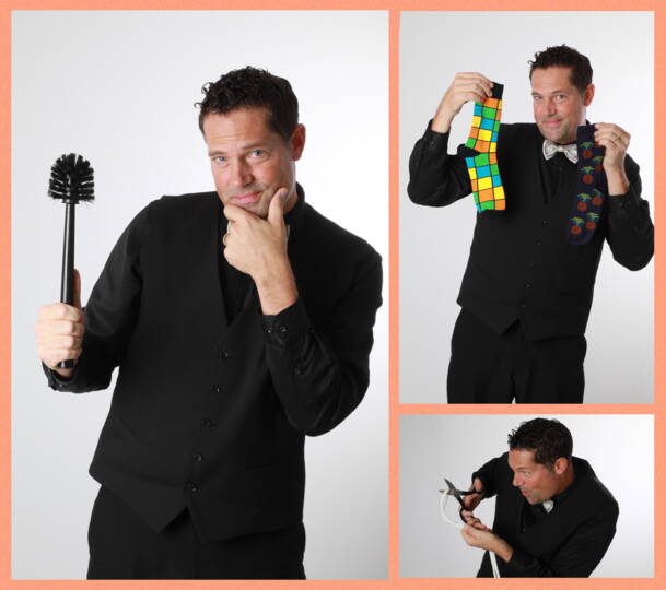 Bühnenshow - Vorhang auf, Showtime!Zauberer Daniel, nicht der Mann im Glitzerkostüm mit großen Zauberkisten, Hase im Zylinder, verschwindenden Elefanten (er zaubert nämlich vegan), sondern der sympathische Kerl von nebenan, der mit einer gehörigen Portion Wortwitz und Situationskomik sein Publikum begeistert und verblüfft. Bei Zauberer Daniel dürfen Sie immer nur die Hälfte glauben – die Frage ist… welche Hälfte! 